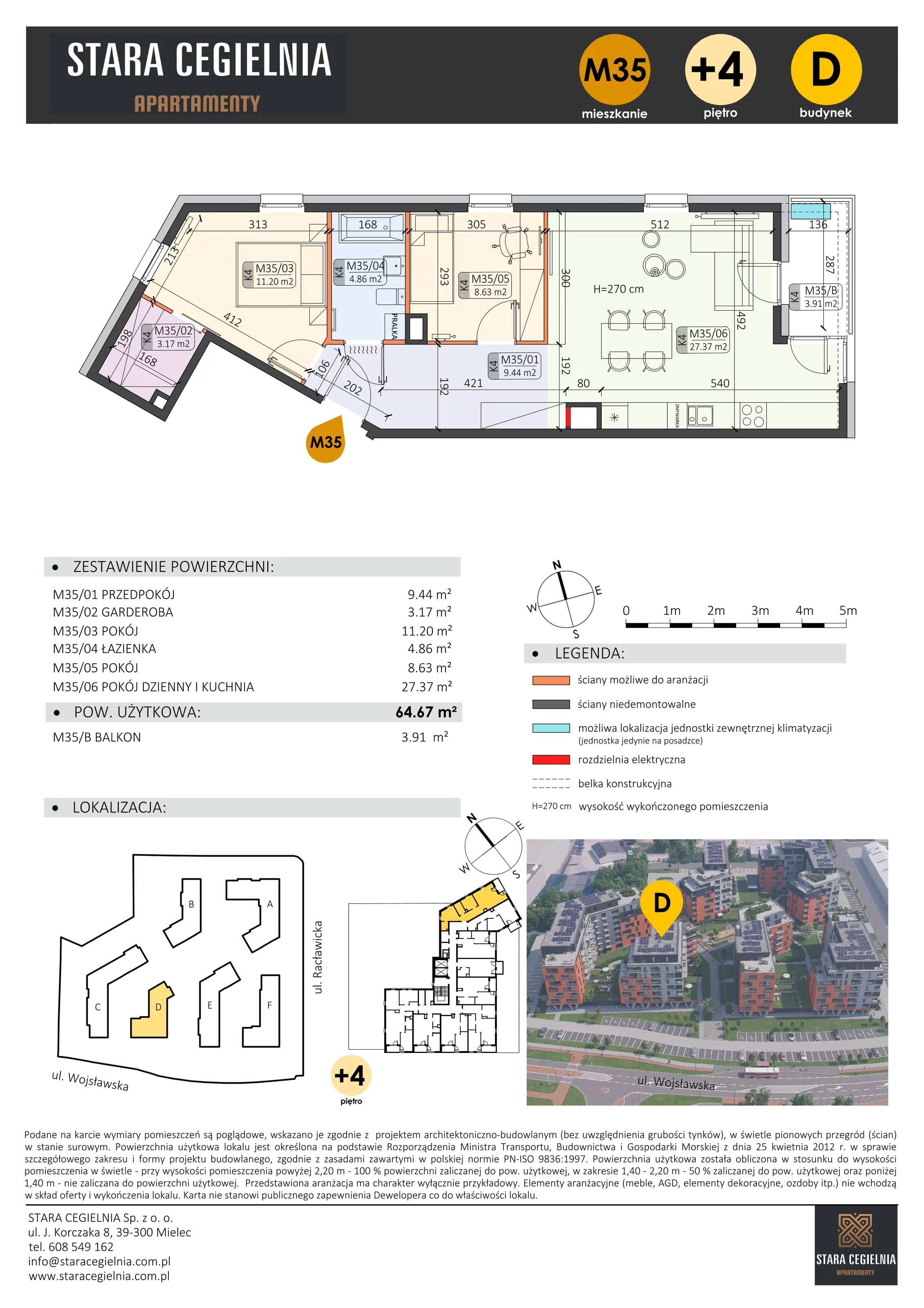 3 pokoje, mieszkanie 64,67 m², piętro 4, oferta nr D/M35/4, Stara Cegielnia etap III, Mielec, ul. Wojsławska 1