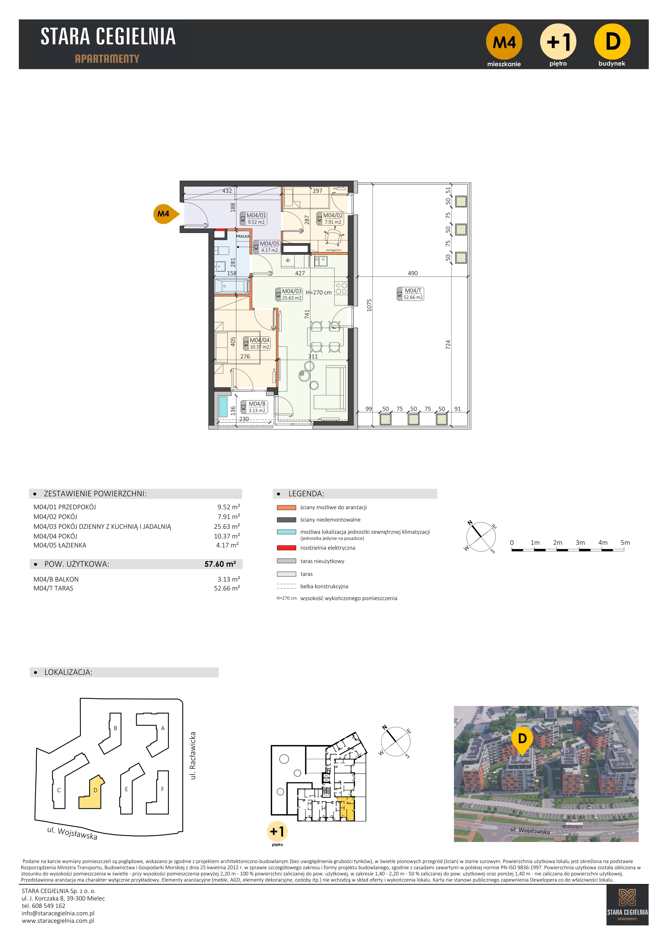 3 pokoje, mieszkanie 57,60 m², piętro 1, oferta nr D/M4/1, Stara Cegielnia etap III, Mielec, ul. Wojsławska 1
