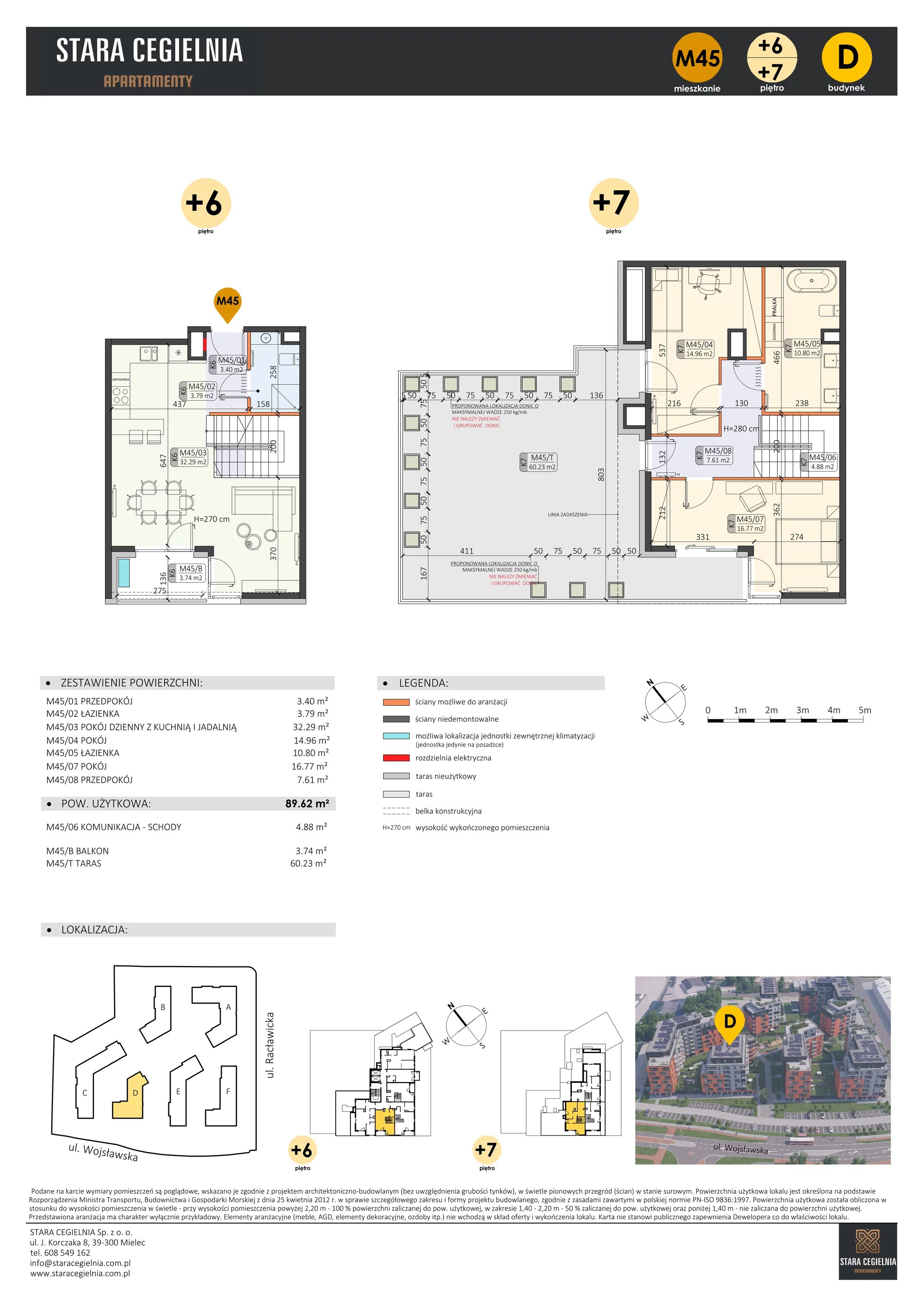 3 pokoje, mieszkanie 58,28 m², piętro 6, oferta nr D/M44/6, Stara Cegielnia etap III, Mielec, ul. Wojsławska 1