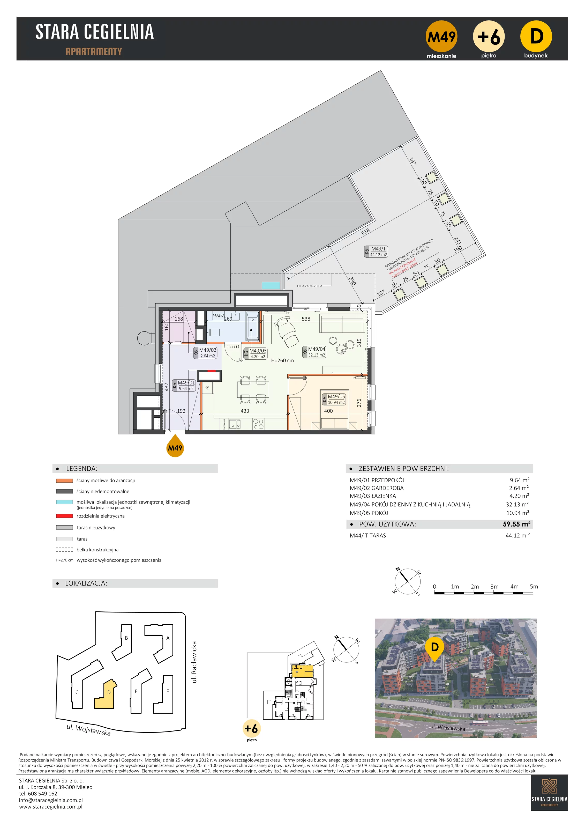 2 pokoje, mieszkanie 59,55 m², piętro 6, oferta nr D/M49/6, Stara Cegielnia etap III, Mielec, ul. Wojsławska 1