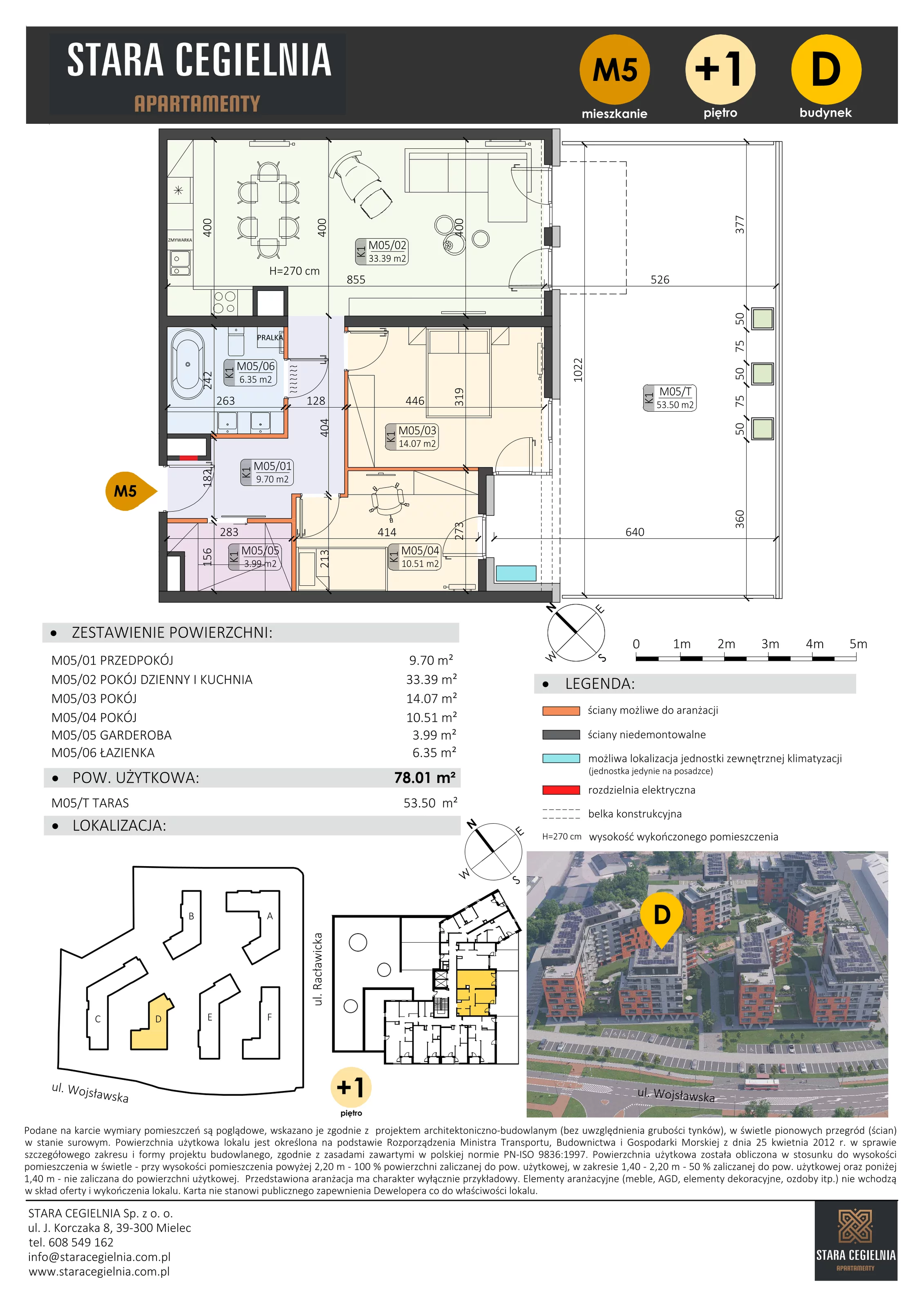 3 pokoje, mieszkanie 78,01 m², piętro 1, oferta nr D/M5/1, Stara Cegielnia etap III, Mielec, ul. Wojsławska 1