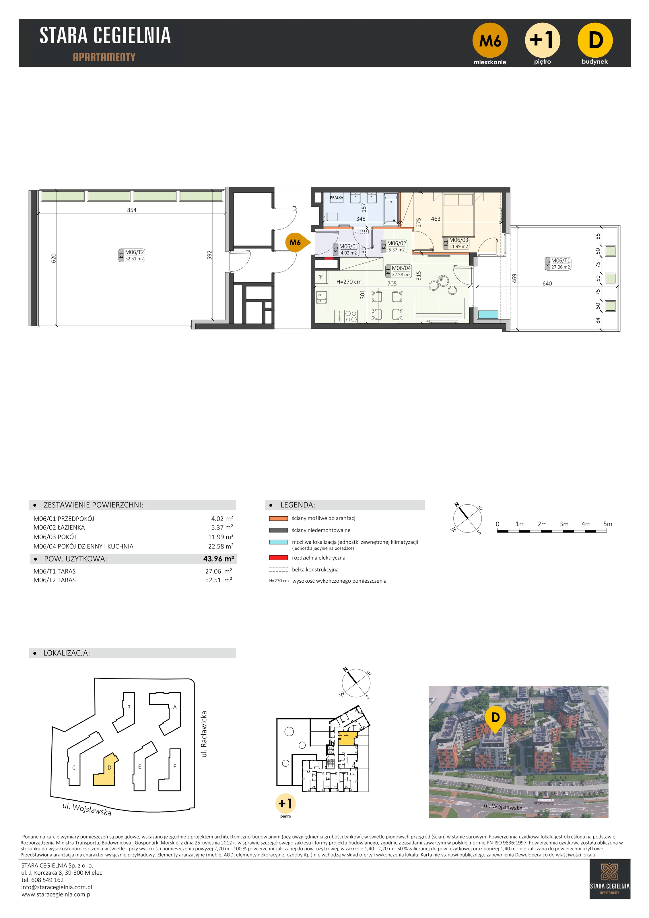 2 pokoje, mieszkanie 43,96 m², piętro 1, oferta nr D/M6/1, Stara Cegielnia etap III, Mielec, ul. Wojsławska 1