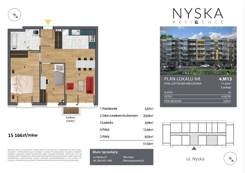 3 pokoje, mieszkanie 51,92 m², piętro 4, oferta nr , 1117/7250/OMS, Wrocław, Huby