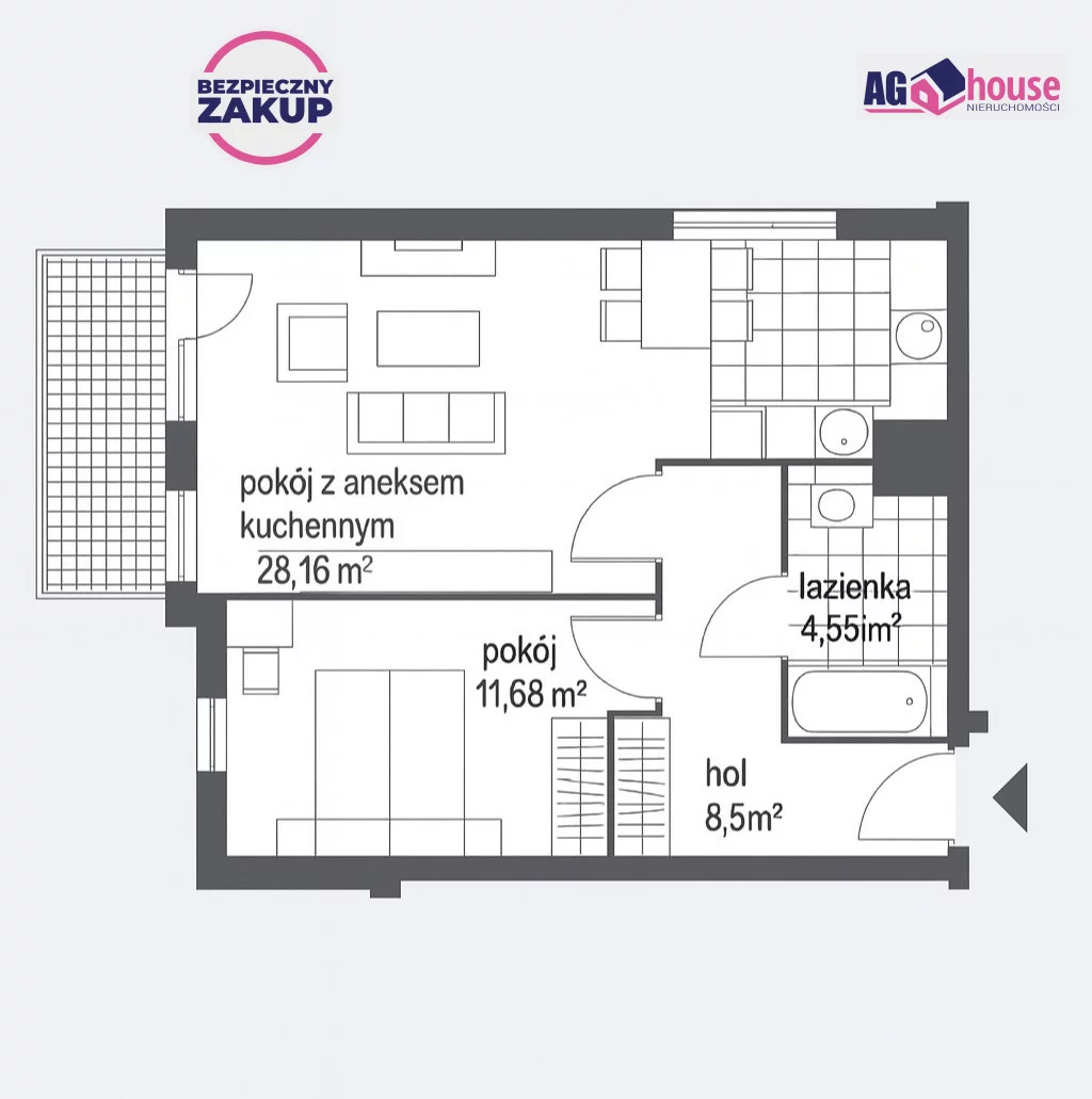 2 pokoje, mieszkanie 53,00 m², piętro 1, oferta nr , AG122313, Gdańsk, Ujeścisko-Łostowice, Ujeścisko, Mariana Kołodzieja