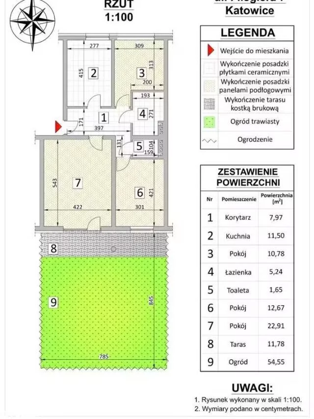 3 pokoje, mieszkanie 73,86 m², parter, oferta nr , 10695, Katowice, Śródmieście, Stanisława Fliegera
