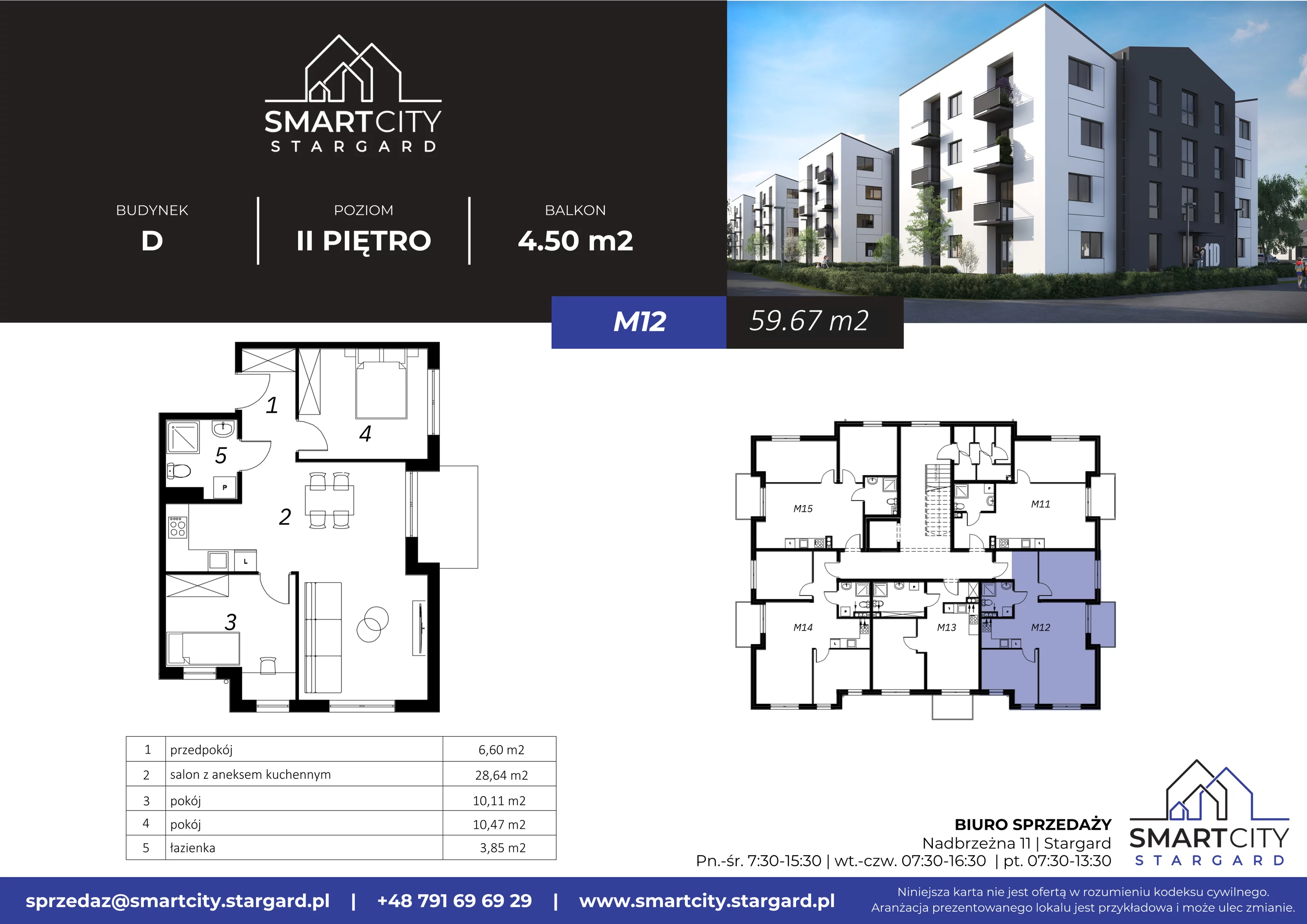 3 pokoje, mieszkanie 59,67 m², piętro 2, oferta nr D/M12, Smart City Stargard, Stargard, ul. Nadbrzeżna 11