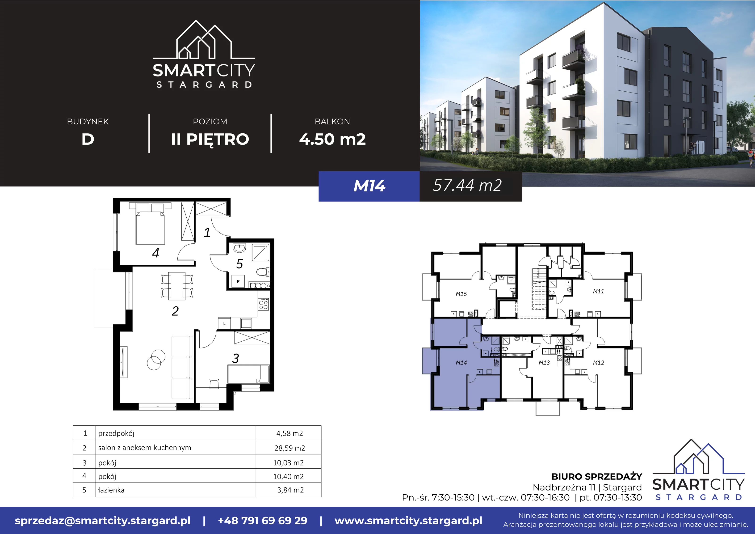3 pokoje, mieszkanie 57,44 m², piętro 2, oferta nr D/M14, Smart City Stargard, Stargard, ul. Nadbrzeżna 11