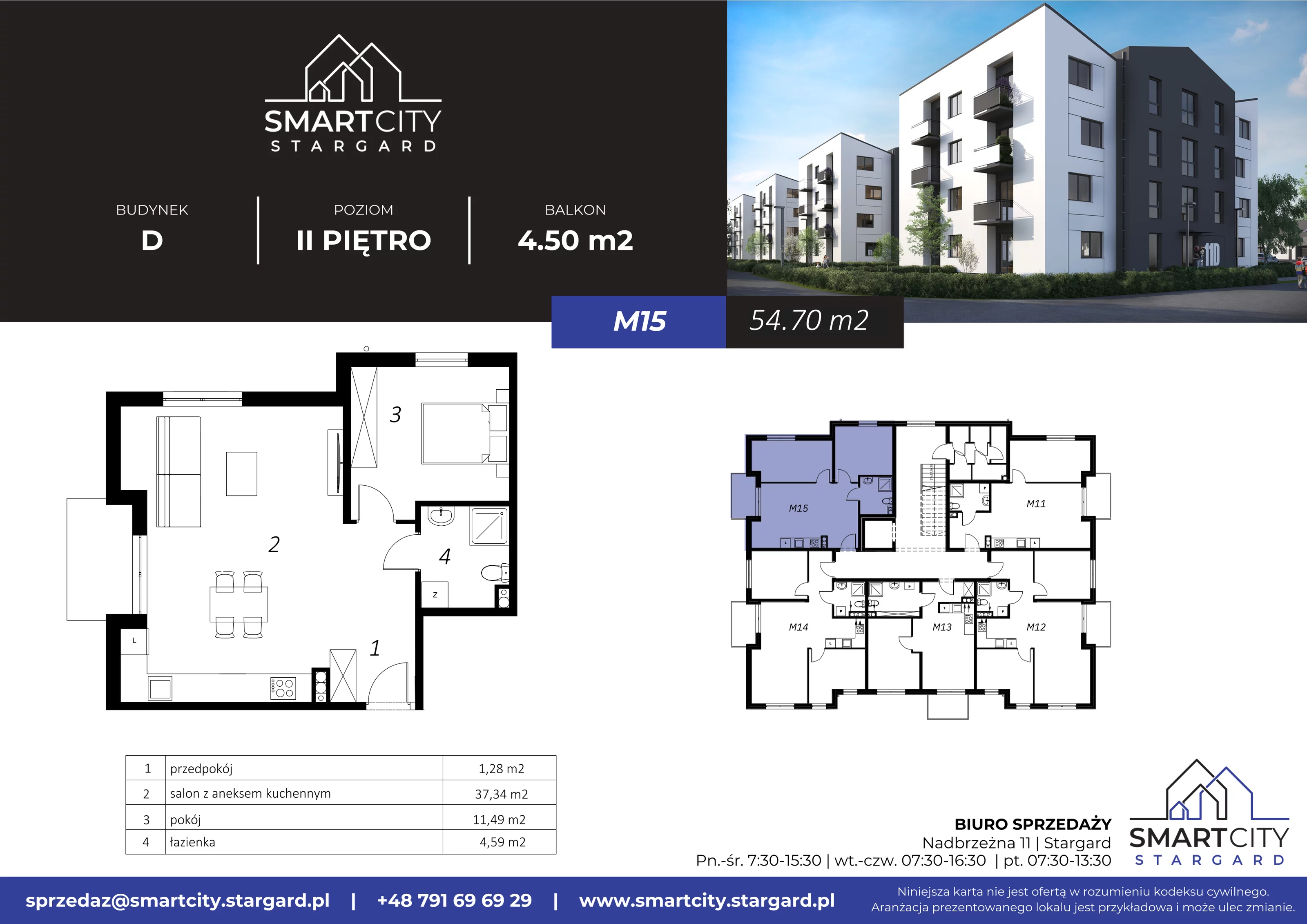 2 pokoje, mieszkanie 54,70 m², piętro 2, oferta nr D/M15, Smart City Stargard, Stargard, ul. Nadbrzeżna 11
