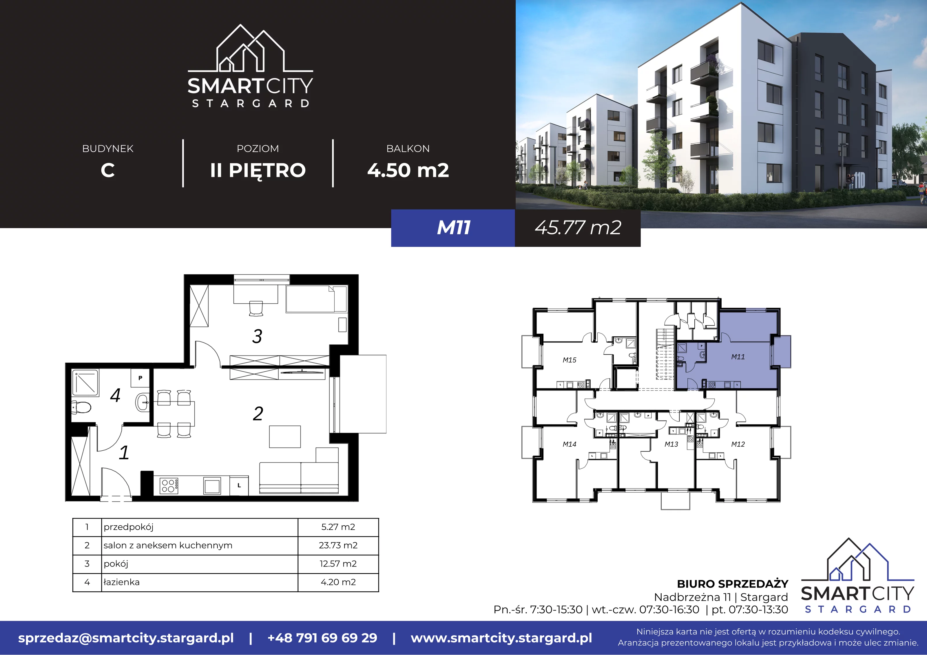 2 pokoje, mieszkanie 45,77 m², piętro 2, oferta nr C/M11, Smart City Stargard, Stargard, ul. Nadbrzeżna 11