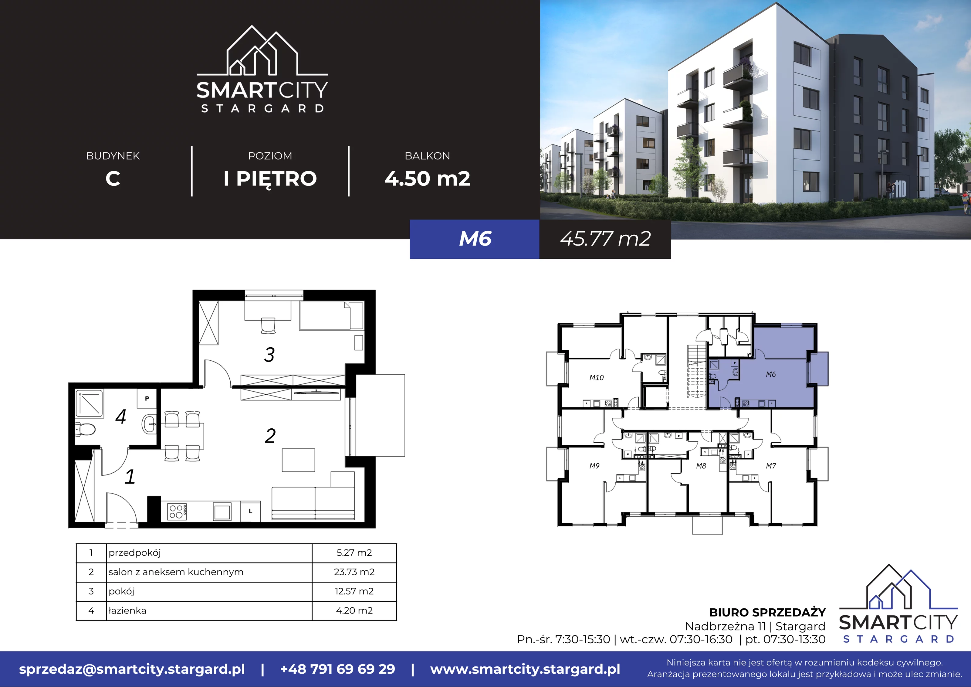 2 pokoje, mieszkanie 45,77 m², piętro 1, oferta nr C/M6, Smart City Stargard, Stargard, ul. Nadbrzeżna 11