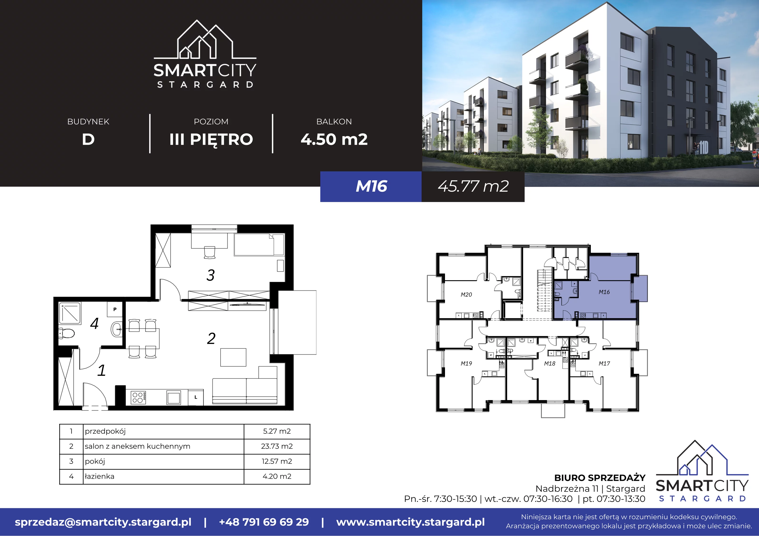 2 pokoje, mieszkanie 45,77 m², piętro 3, oferta nr D/M16, Smart City Stargard, Stargard, ul. Nadbrzeżna 11