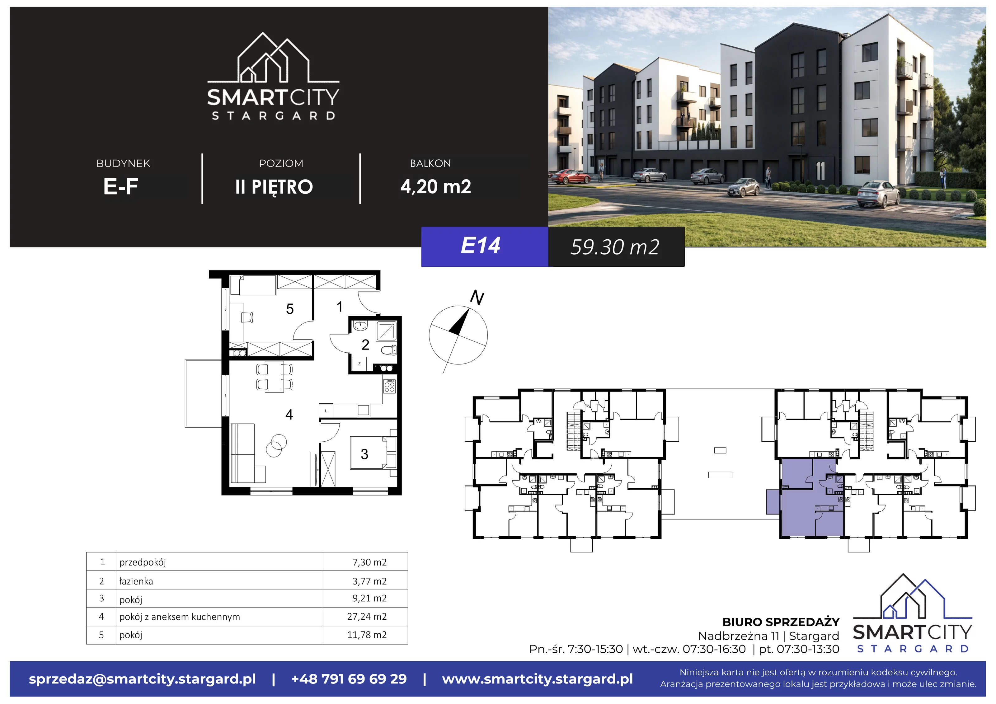 3 pokoje, mieszkanie 59,30 m², piętro 2, oferta nr E/M14, Smart City Stargard, Stargard, ul. Nadbrzeżna 11