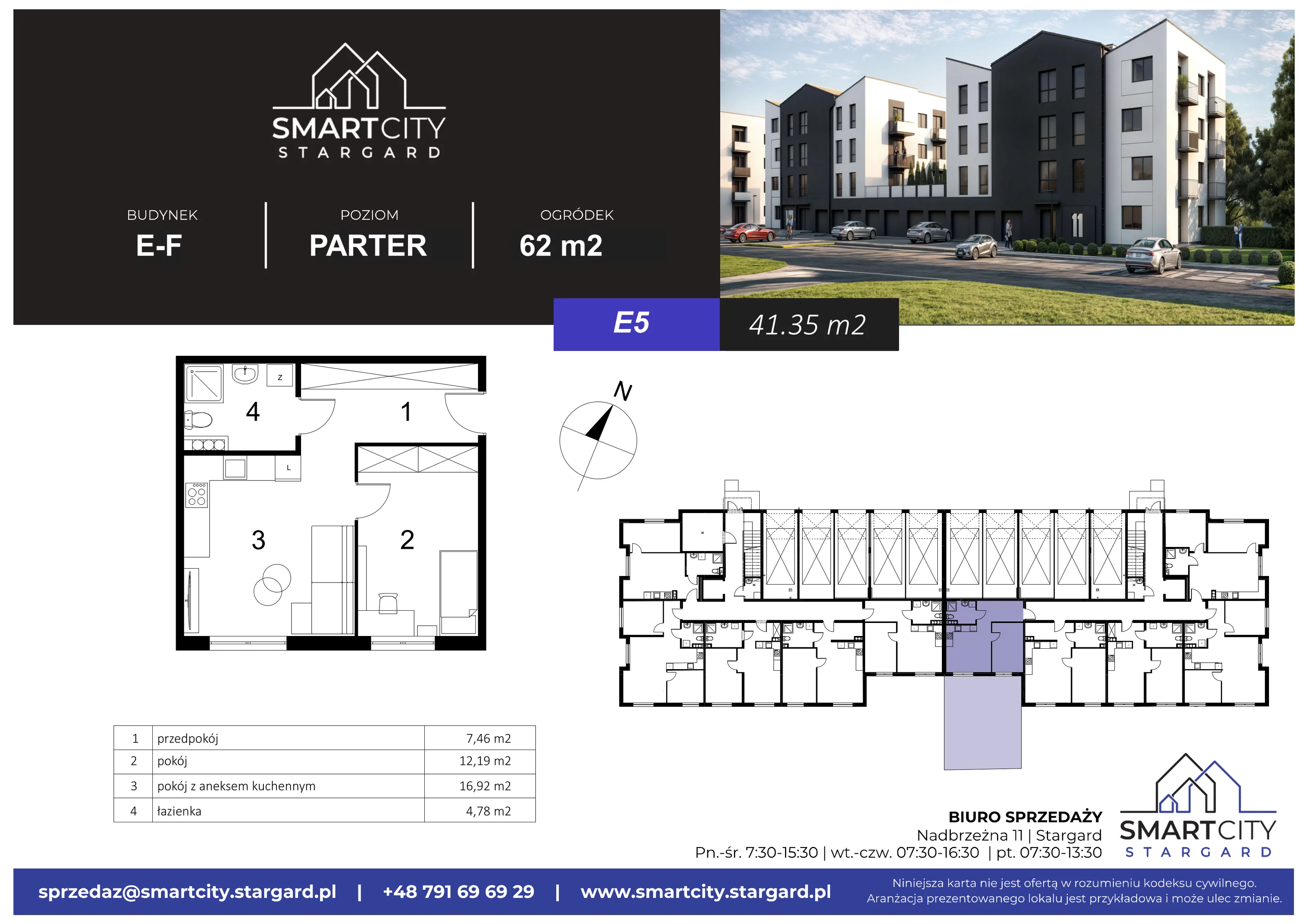 2 pokoje, mieszkanie 41,35 m², parter, oferta nr E/M5, Smart City Stargard, Stargard, ul. Nadbrzeżna 11