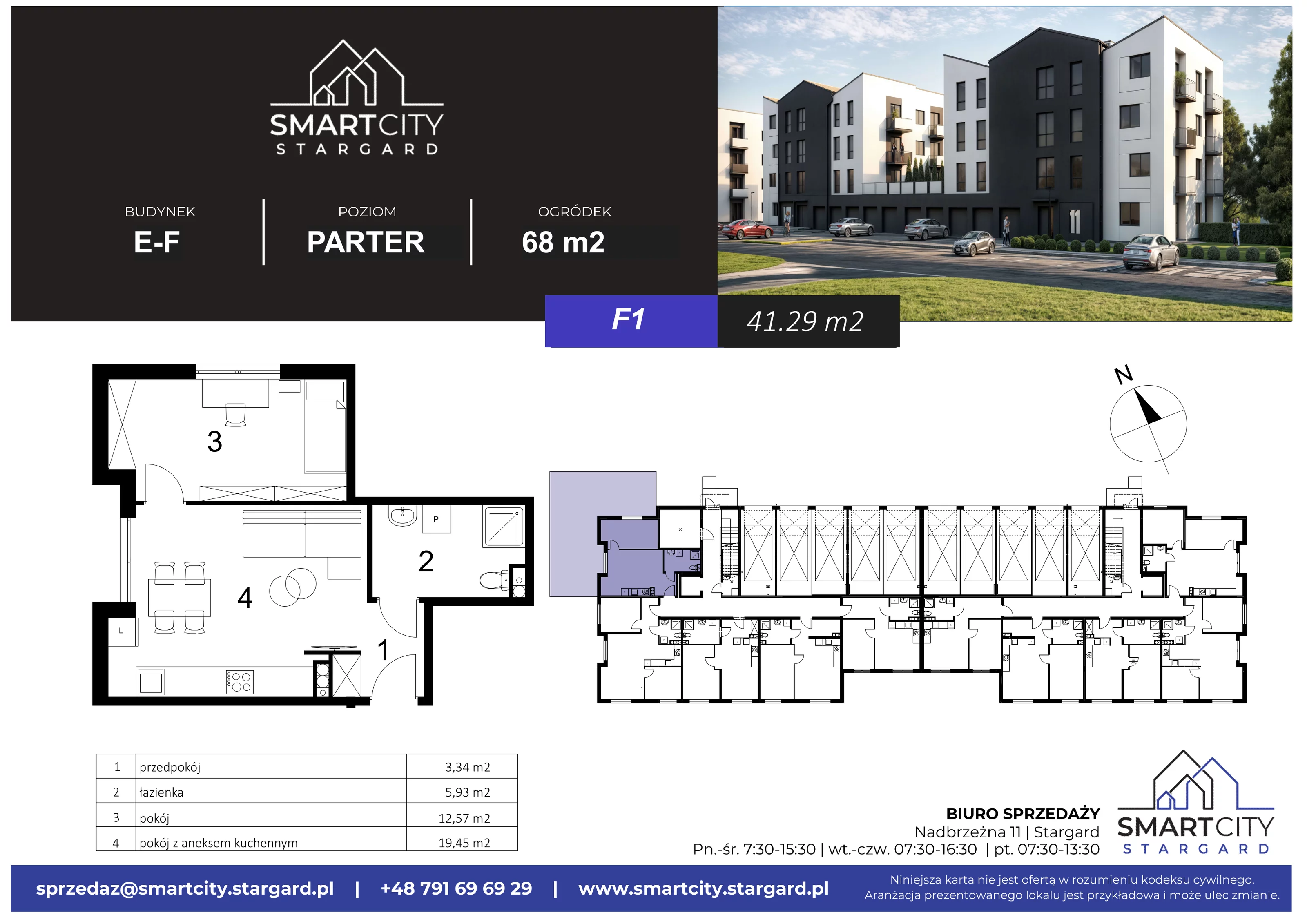 2 pokoje, mieszkanie 41,29 m², parter, oferta nr F/M1, Smart City Stargard, Stargard, ul. Nadbrzeżna 11