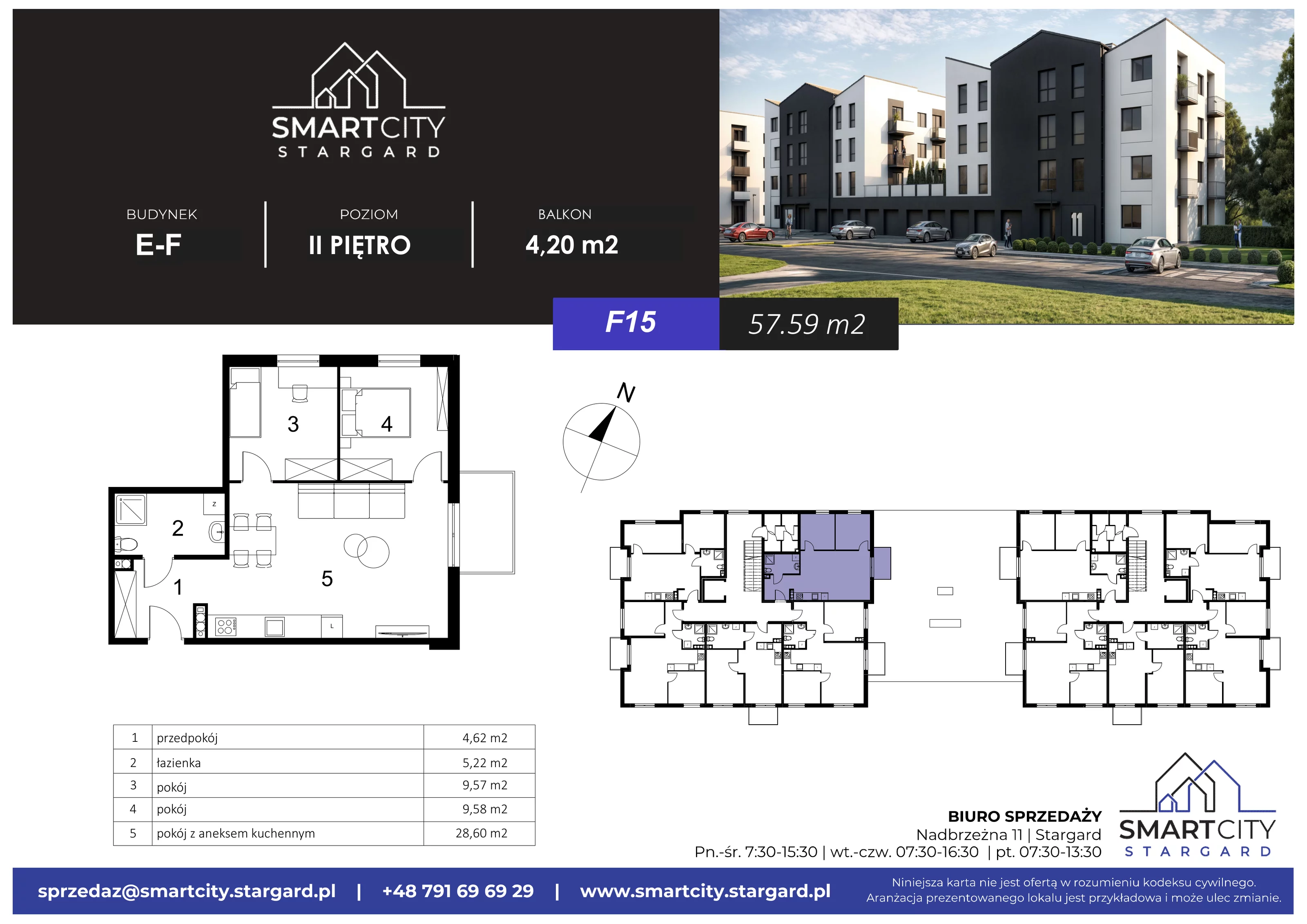 3 pokoje, mieszkanie 57,59 m², piętro 2, oferta nr F/M15, Smart City Stargard, Stargard, ul. Nadbrzeżna 11