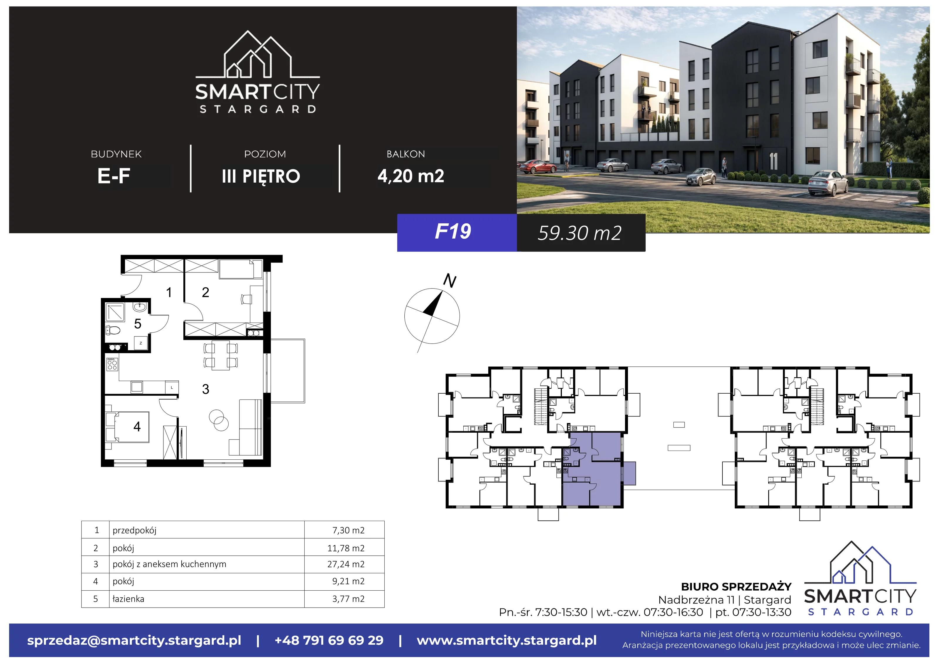 3 pokoje, mieszkanie 59,30 m², piętro 3, oferta nr F/M19, Smart City Stargard, Stargard, ul. Nadbrzeżna 11
