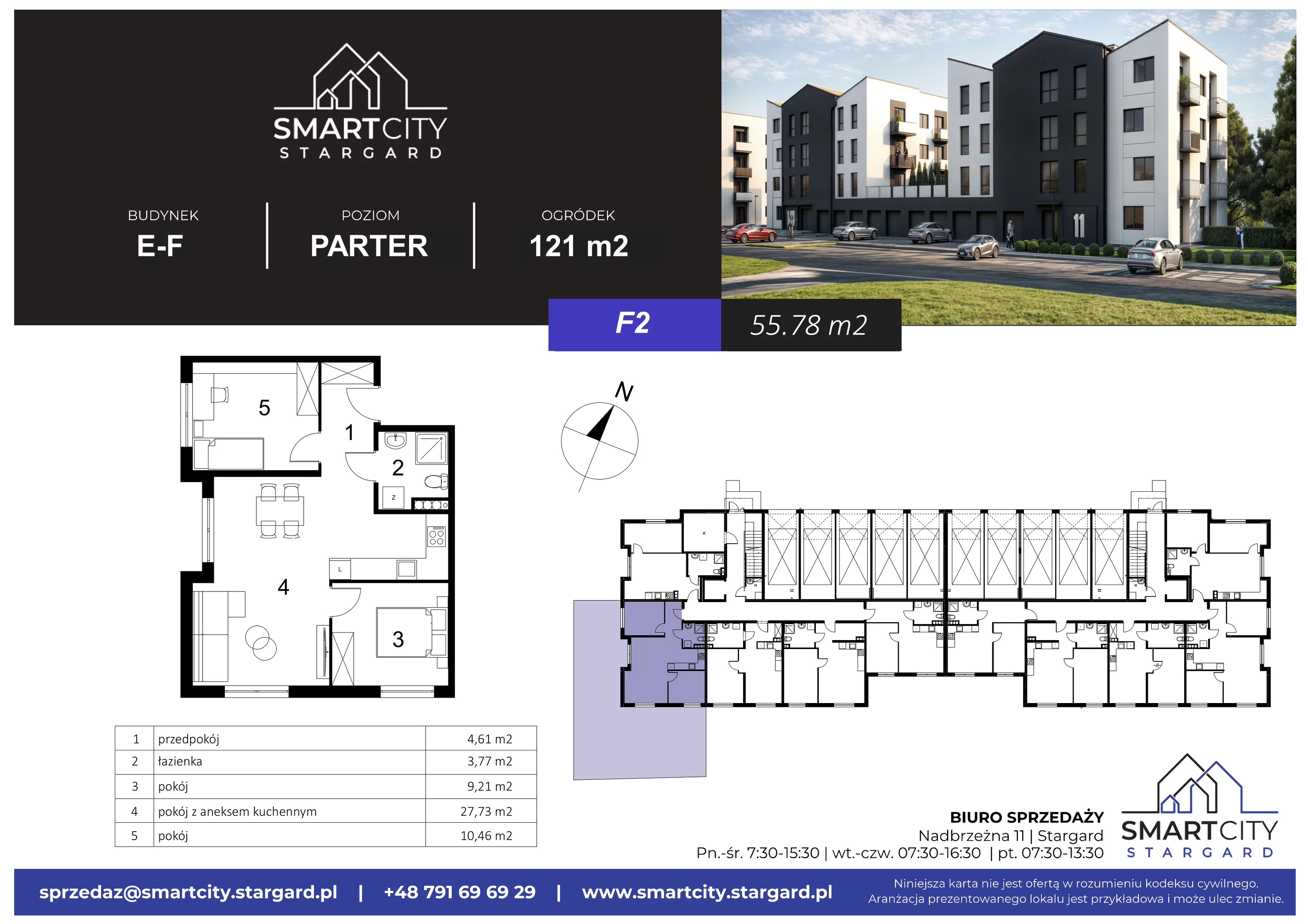 3 pokoje, mieszkanie 55,78 m², parter, oferta nr F/M2, Smart City Stargard, Stargard, ul. Nadbrzeżna 11