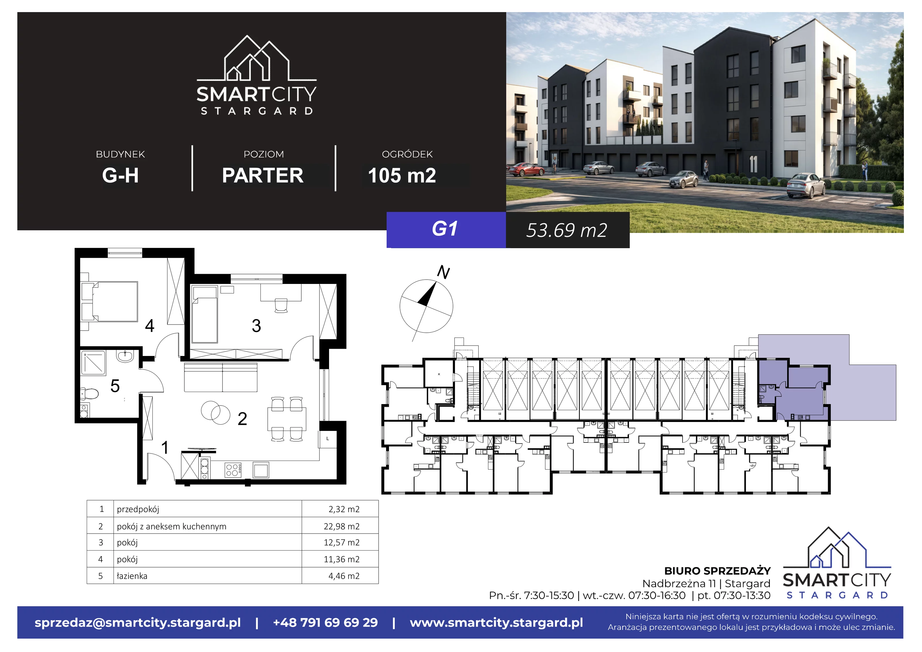 3 pokoje, mieszkanie 53,69 m², parter, oferta nr G/M1, Smart City Stargard, Stargard, ul. Nadbrzeżna 11