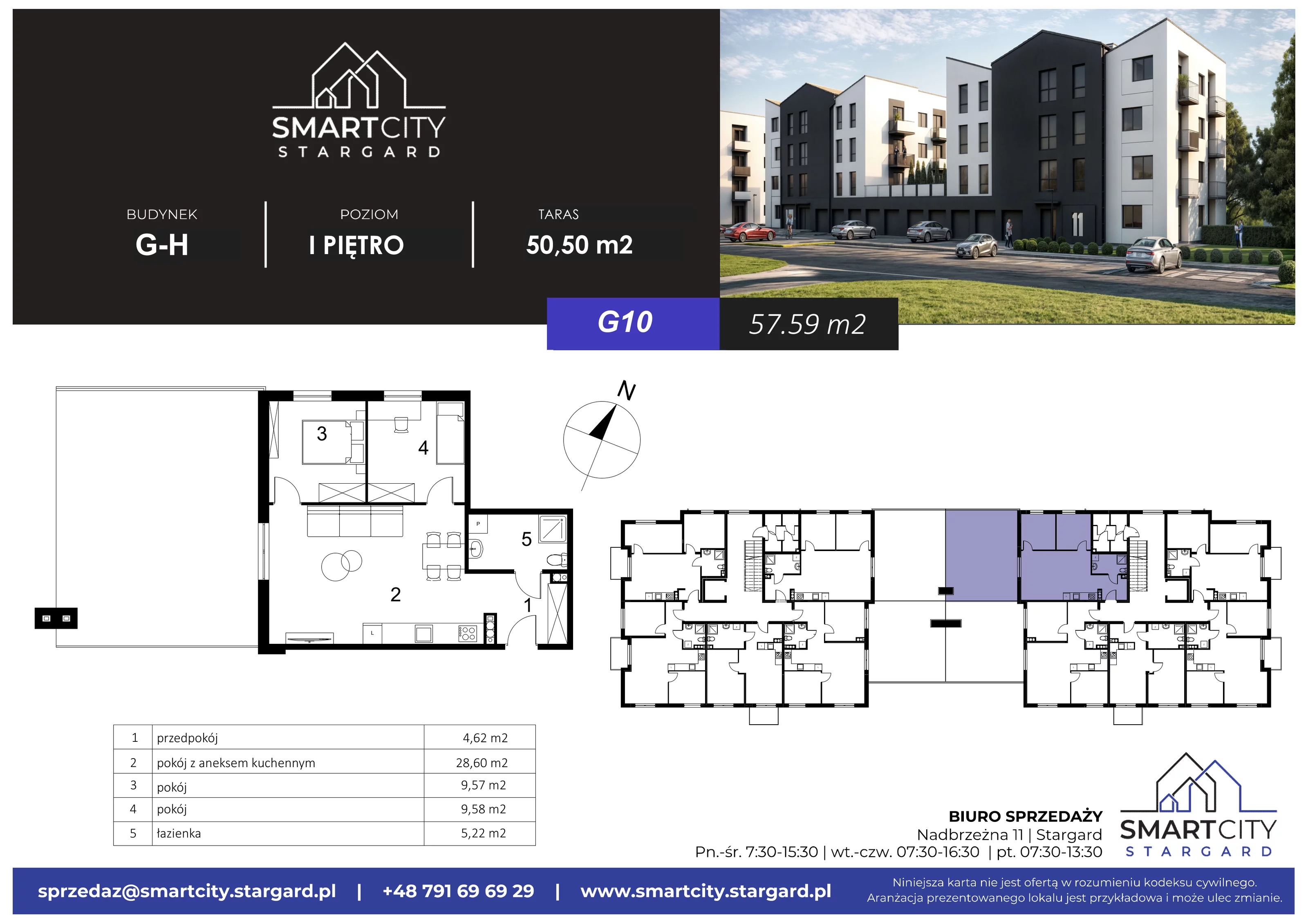 3 pokoje, mieszkanie 57,59 m², piętro 1, oferta nr G/M10, Smart City Stargard, Stargard, ul. Nadbrzeżna 11