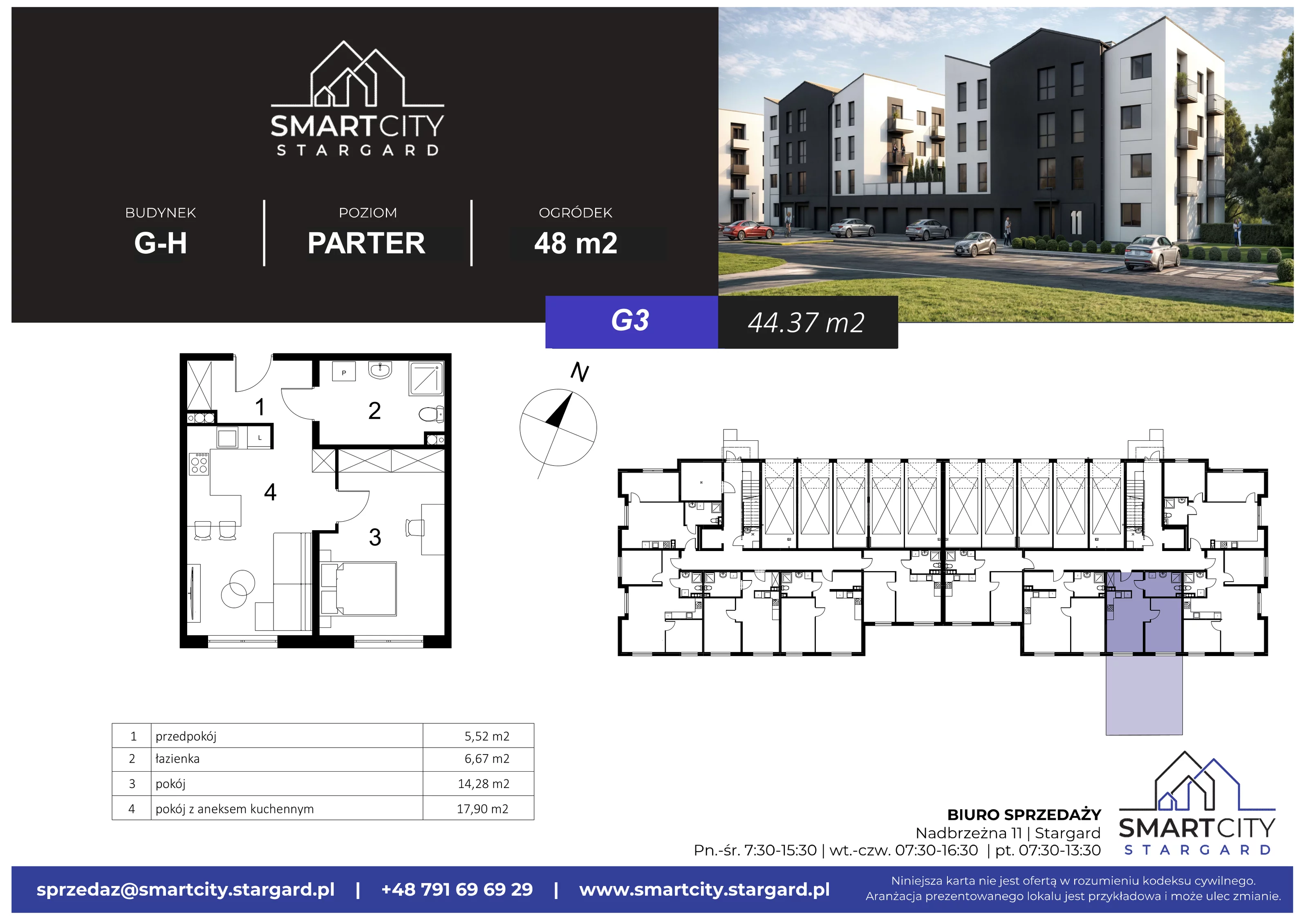 2 pokoje, mieszkanie 44,37 m², parter, oferta nr G/M3, Smart City Stargard, Stargard, ul. Nadbrzeżna 11