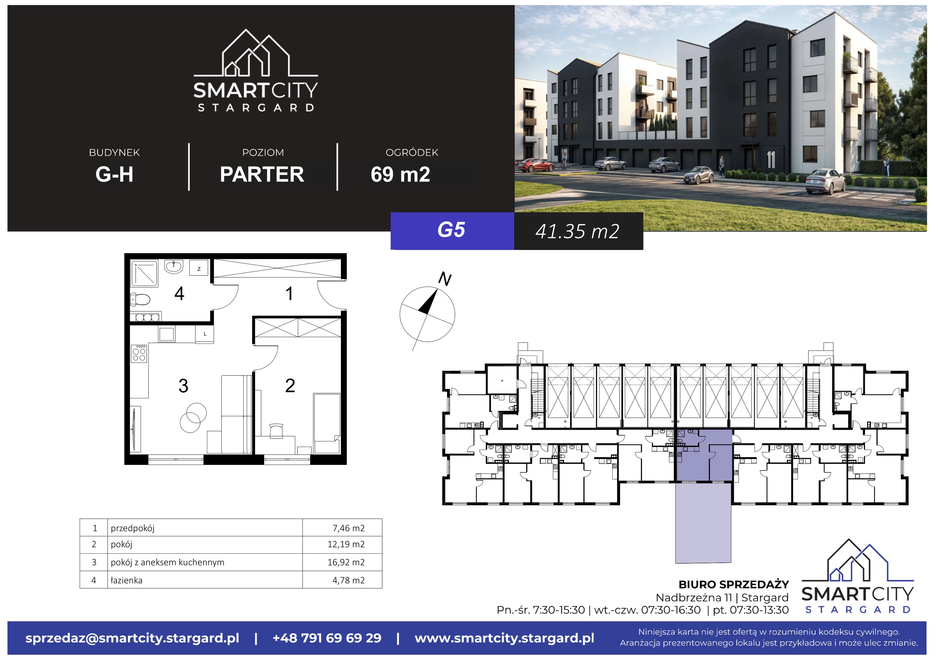2 pokoje, mieszkanie 41,35 m², parter, oferta nr G/M5, Smart City Stargard, Stargard, ul. Nadbrzeżna 11