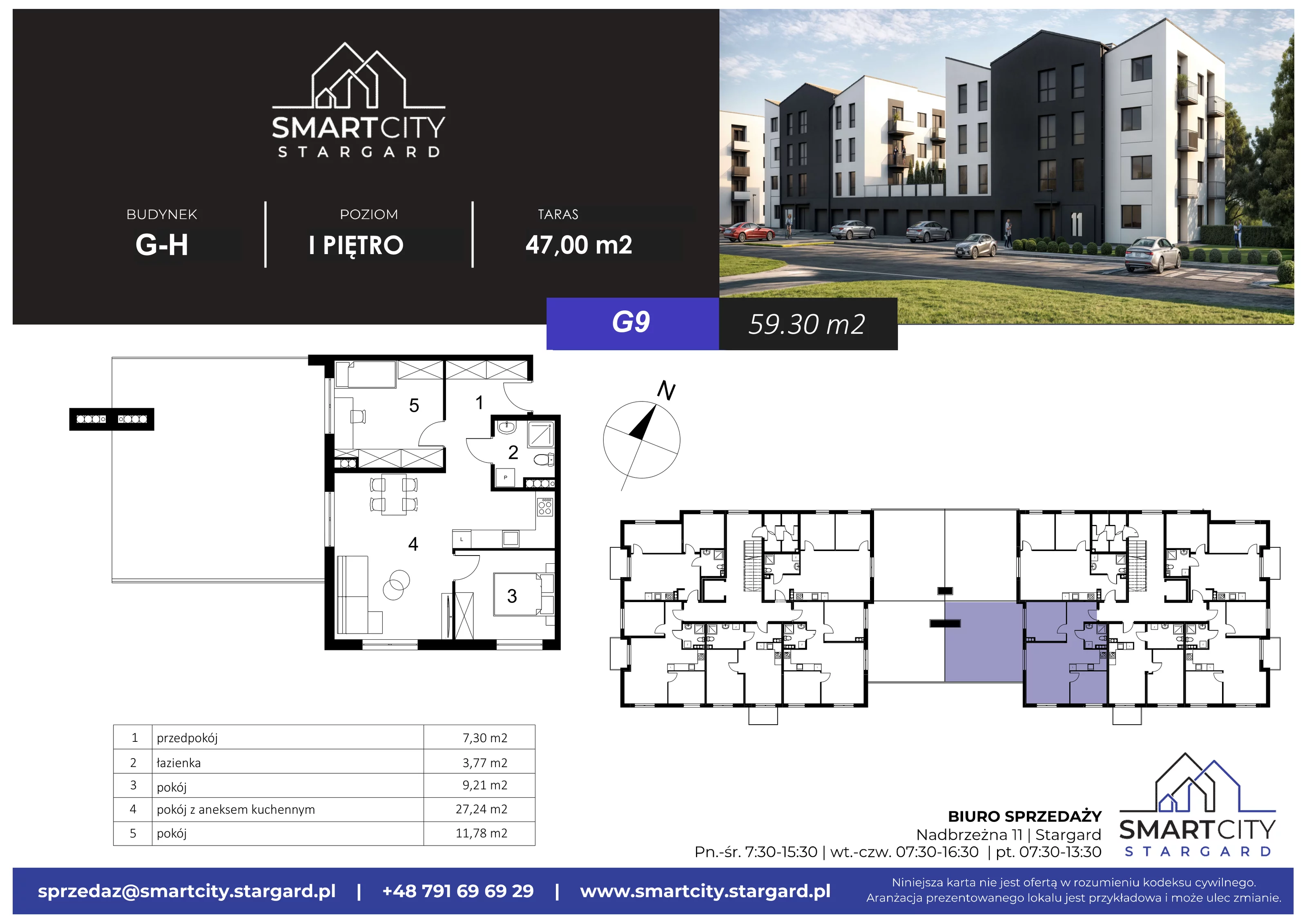 3 pokoje, mieszkanie 59,30 m², piętro 1, oferta nr G/M9, Smart City Stargard, Stargard, ul. Nadbrzeżna 11