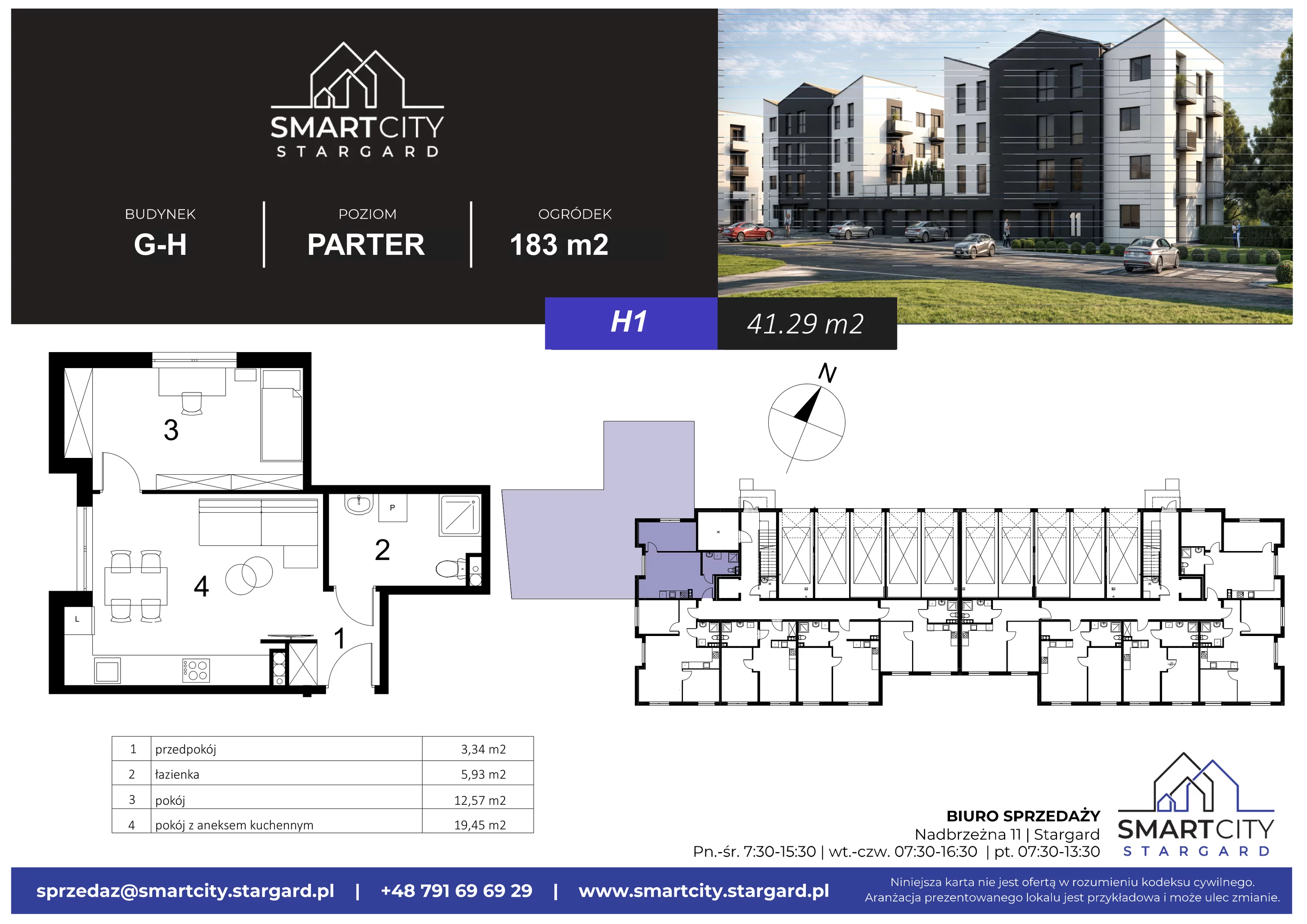 2 pokoje, mieszkanie 41,29 m², parter, oferta nr H/M1, Smart City Stargard, Stargard, ul. Nadbrzeżna 11