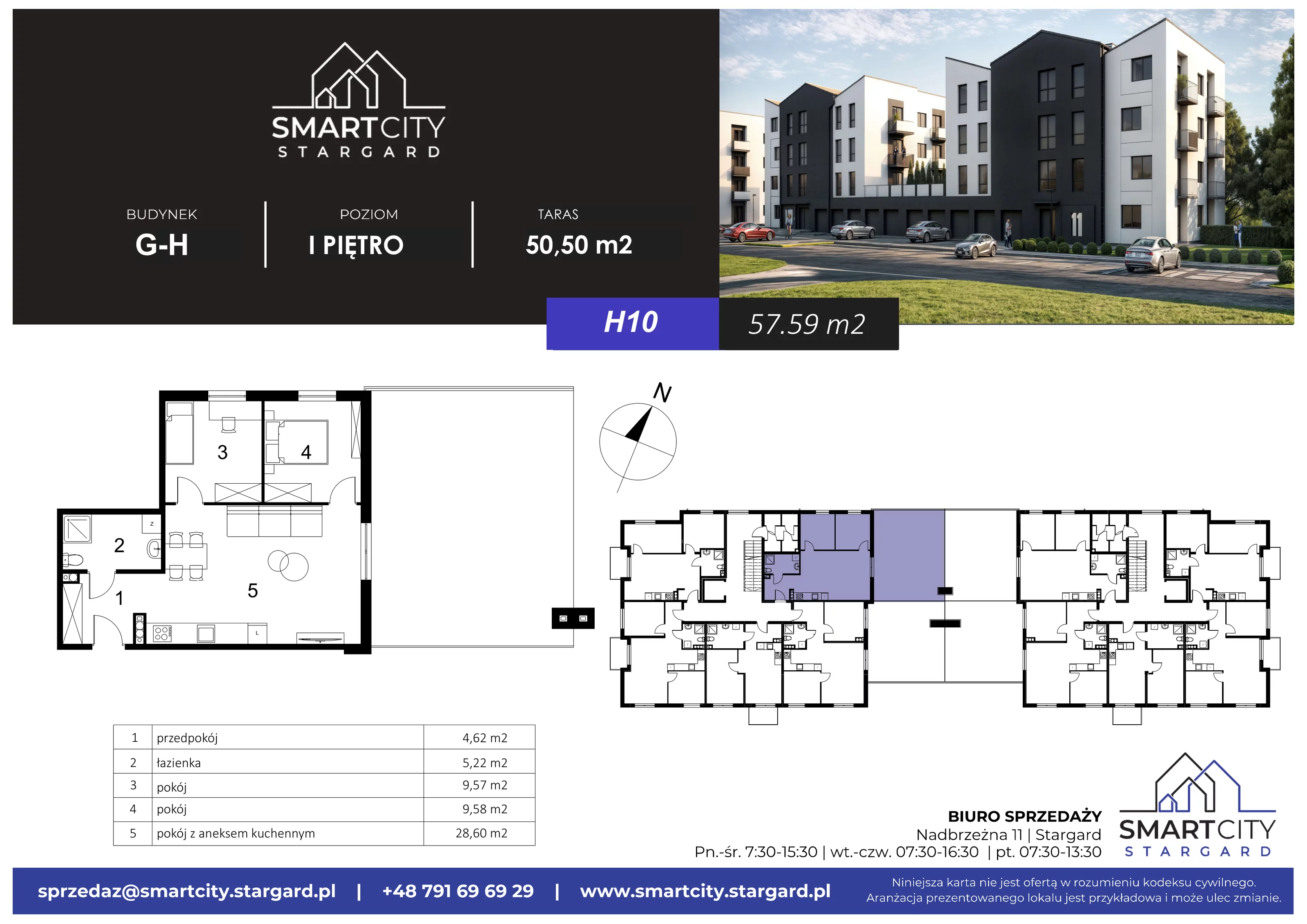 3 pokoje, mieszkanie 57,59 m², piętro 1, oferta nr H/M10, Smart City Stargard, Stargard, ul. Nadbrzeżna 11