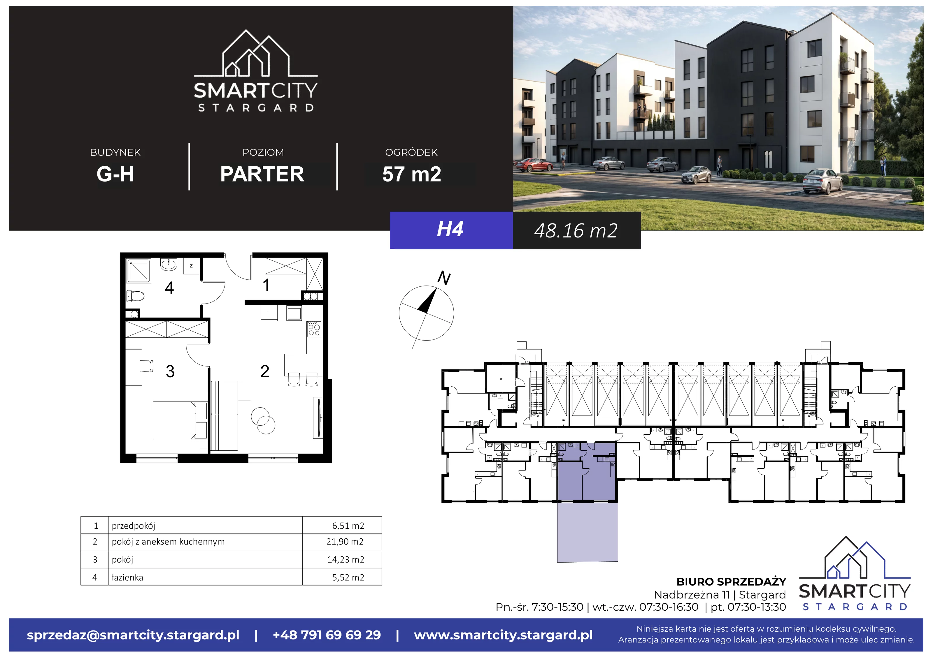 2 pokoje, mieszkanie 48,16 m², parter, oferta nr H/M4, Smart City Stargard, Stargard, ul. Nadbrzeżna 11