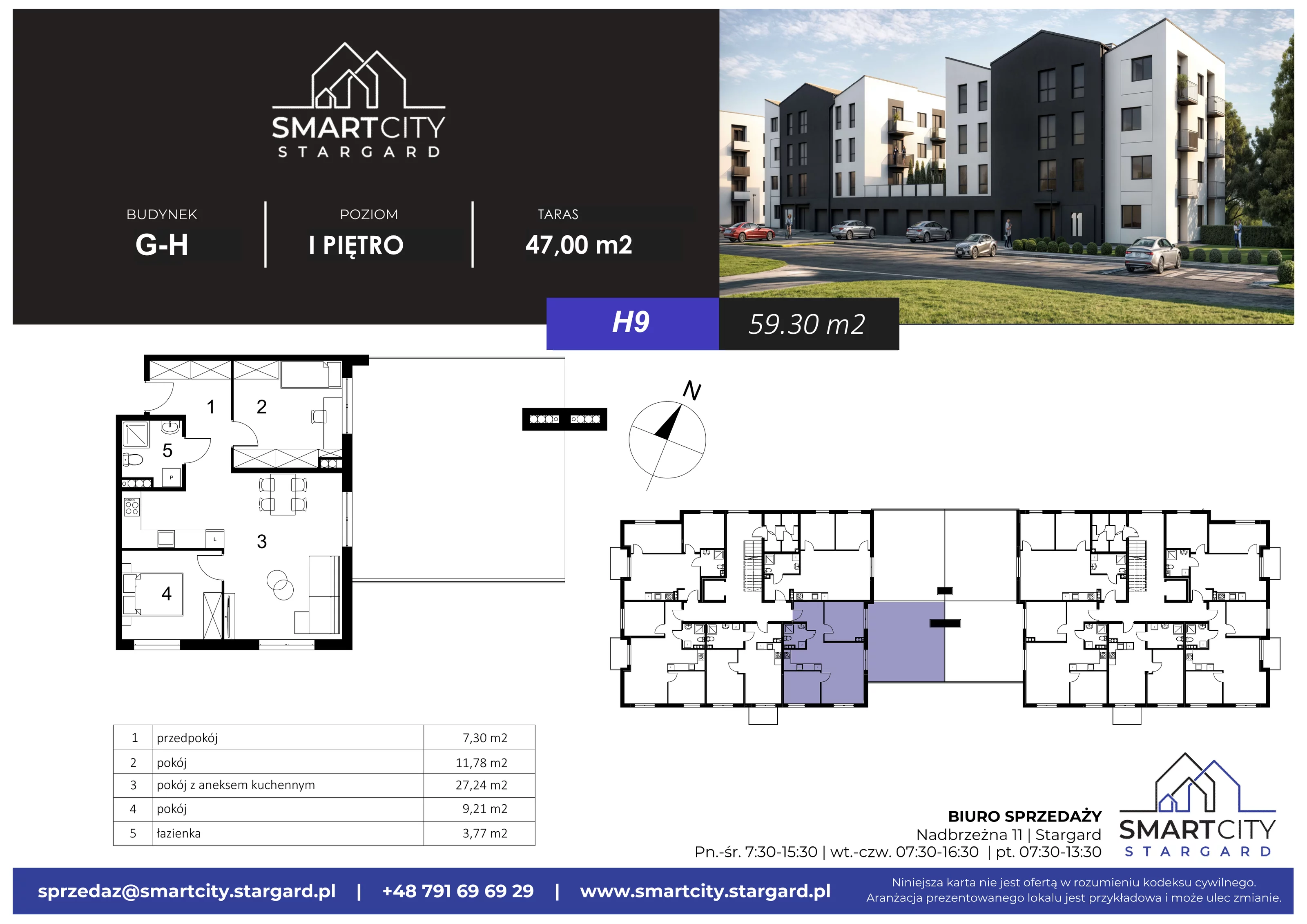 3 pokoje, mieszkanie 59,30 m², piętro 1, oferta nr H/M9, Smart City Stargard, Stargard, ul. Nadbrzeżna 11
