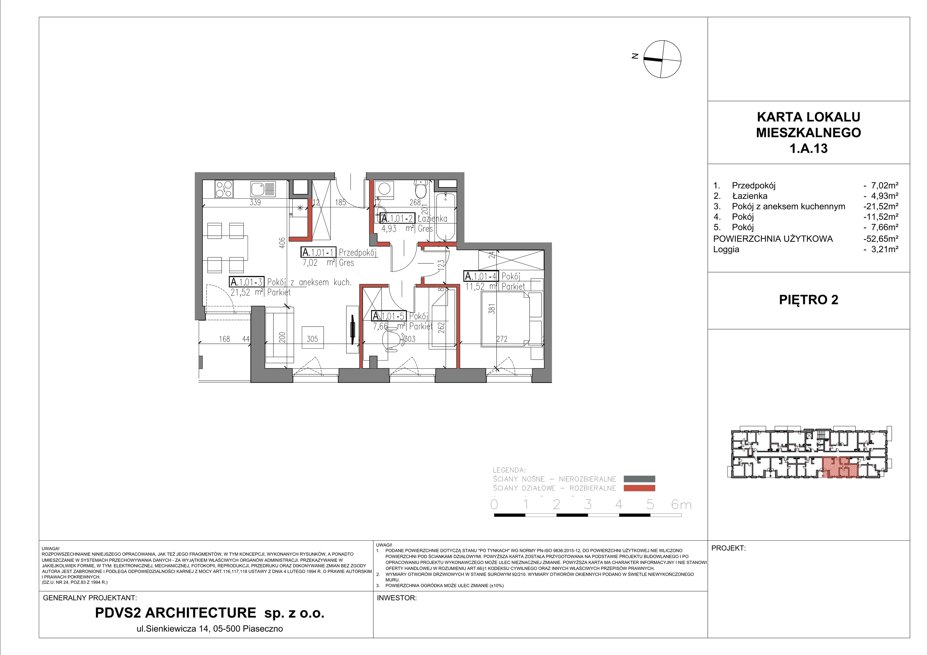 2 pokoje, mieszkanie 52,65 m², piętro 2, oferta nr A.13, Central Residence, Piaseczno, ul. Wojska Polskiego