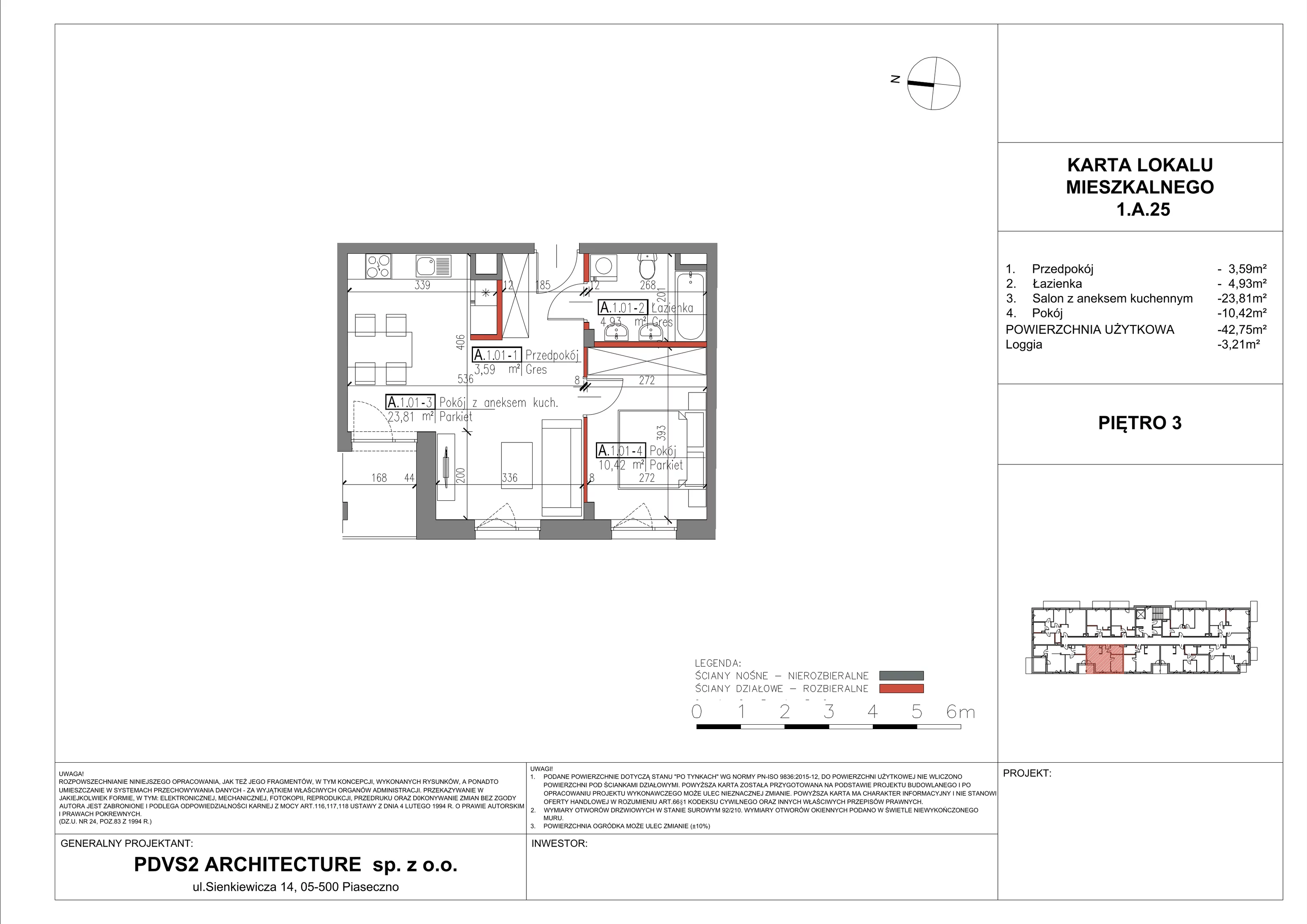 2 pokoje, mieszkanie 42,75 m², piętro 3, oferta nr A.25, Central Residence, Piaseczno, ul. Wojska Polskiego