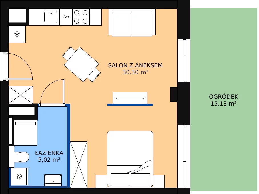 Zalety mieszkania 35.78 m², B.M001