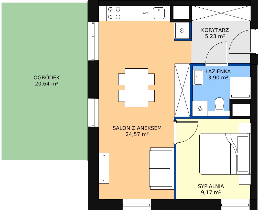 Zalety mieszkania 42.74 m², B.M004