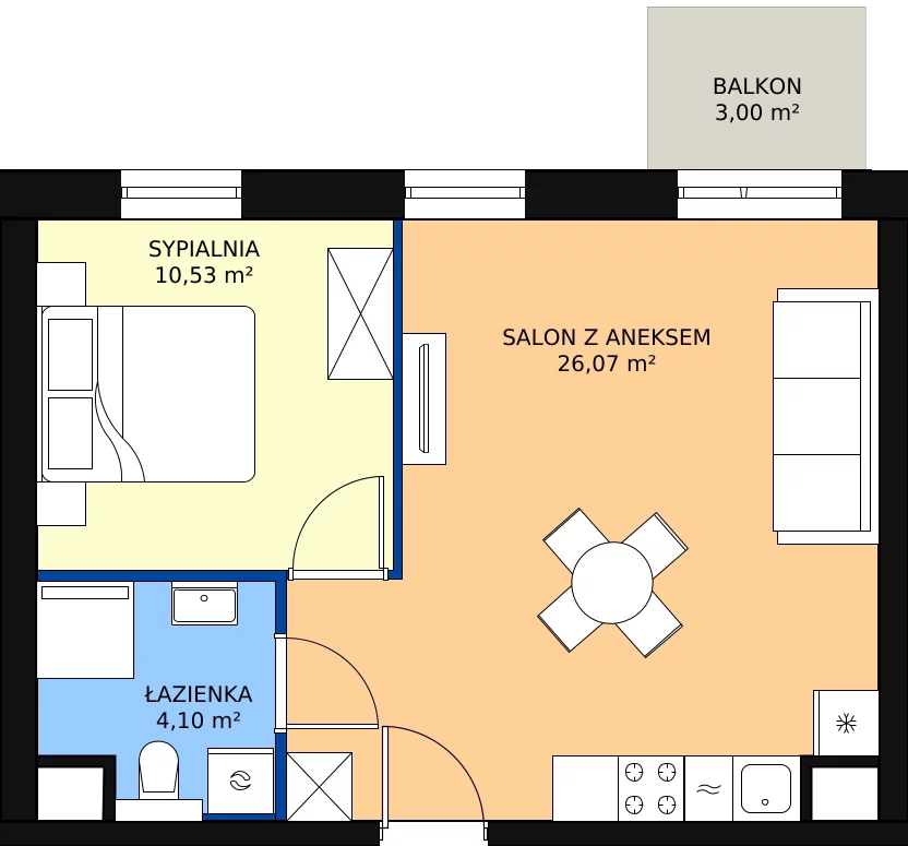 Zalety mieszkania 40.98 m², A.M007