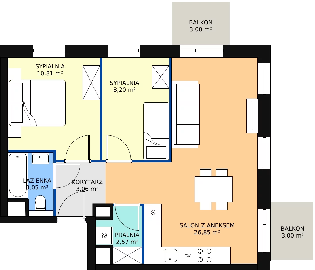 Zalety mieszkania 54.41 m², A.M008