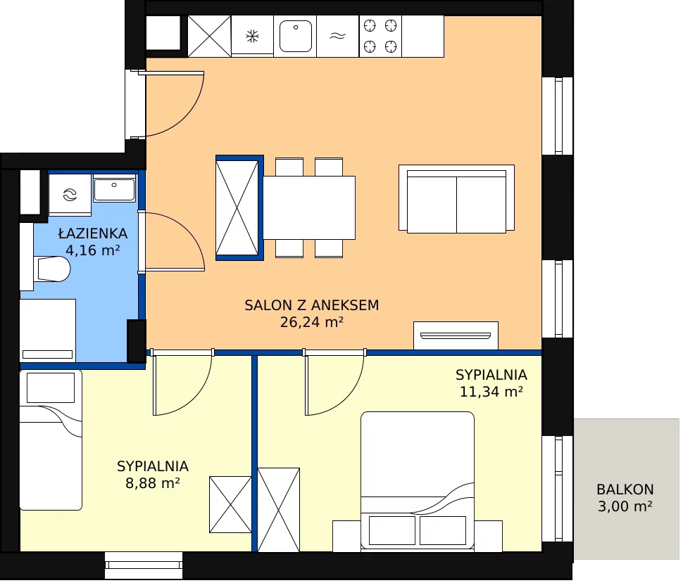Zalety mieszkania 50.47 m², A.M011