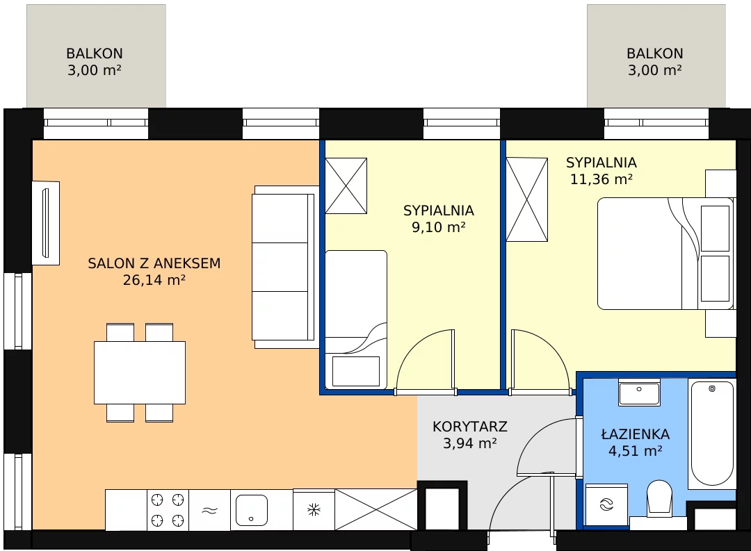 Zalety mieszkania 54.83 m², A.M012