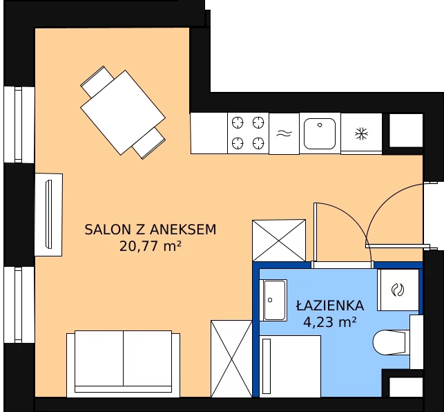 Zalety mieszkania 24.89 m², A.M013