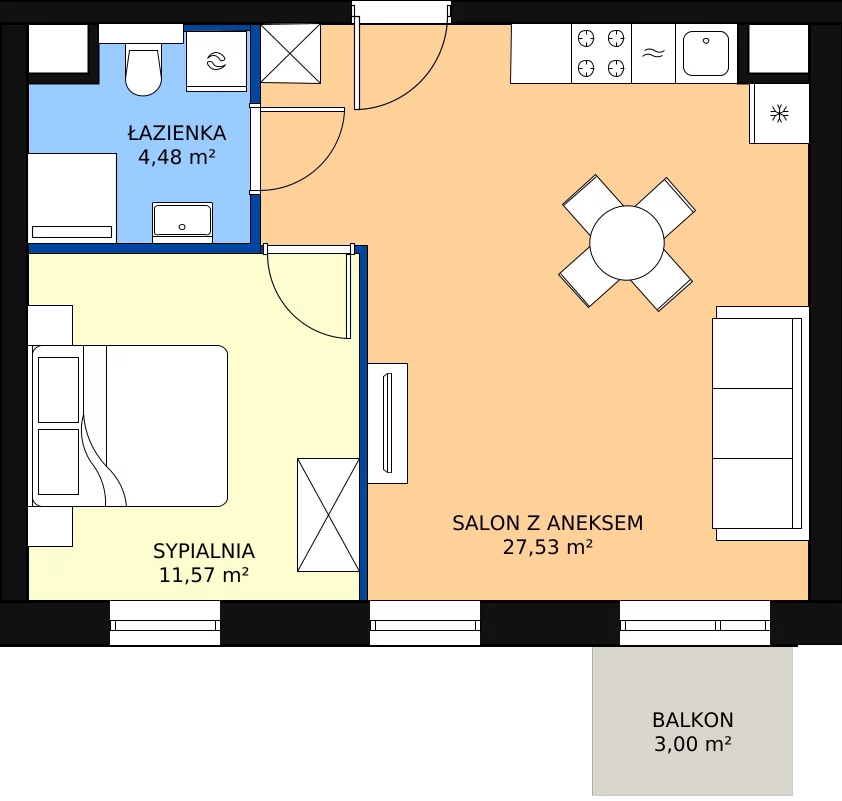 Zalety mieszkania 43.42 m², A.M015