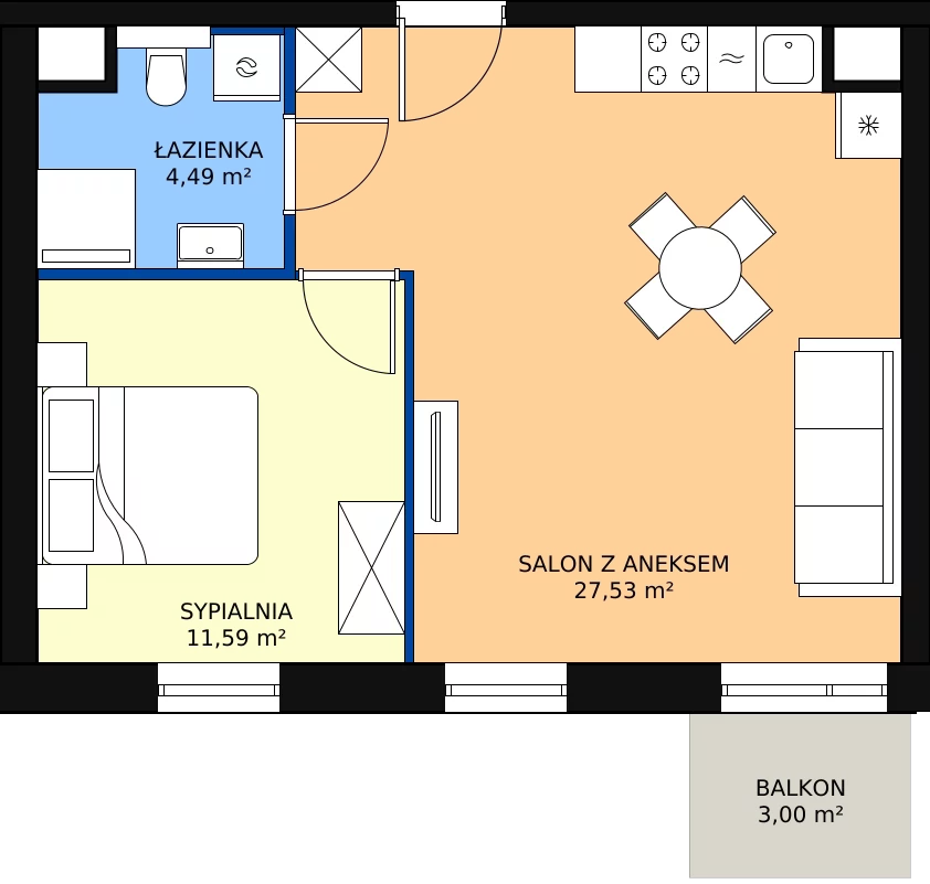 Zalety mieszkania 43.6 m², A.M016