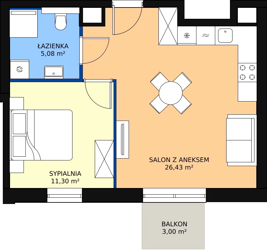 Zalety mieszkania 42.63 m², A.M017