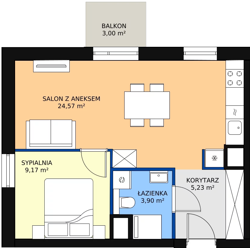 Zalety mieszkania 43.01 m², B.M020
