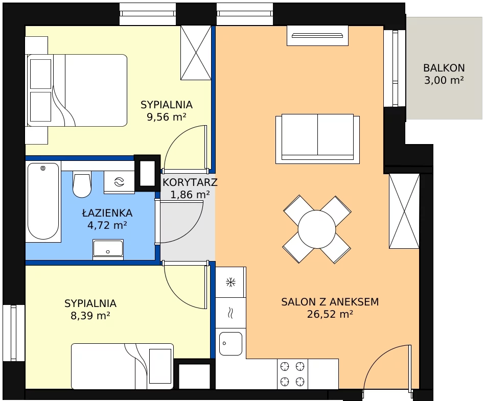 Zalety mieszkania 50.84 m², B.M026