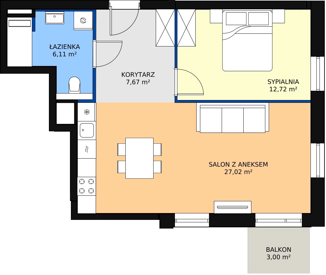 Zalety mieszkania 53.44 m², B.M027