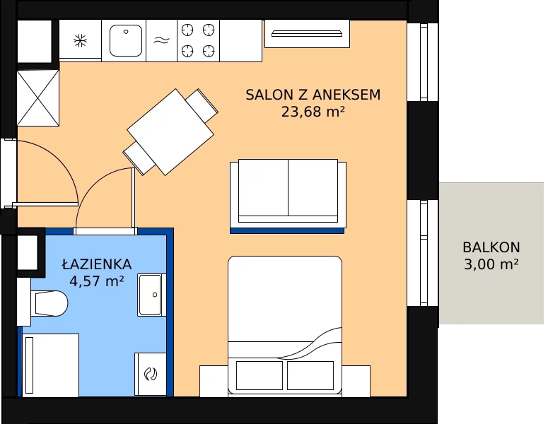 Zalety mieszkania 28.28 m², A.M032