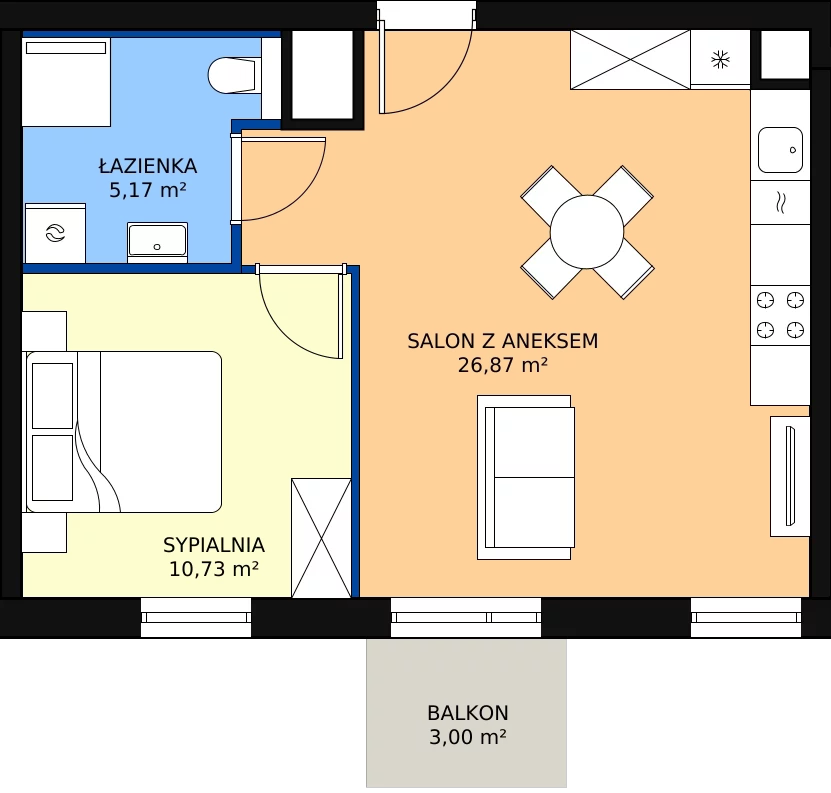 Zalety mieszkania 42.91 m², A.M034