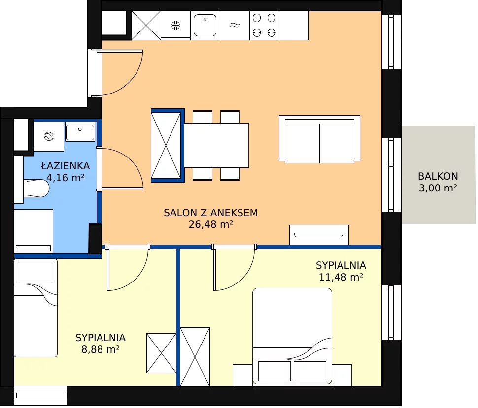 Zalety mieszkania 50.93 m², A.M035