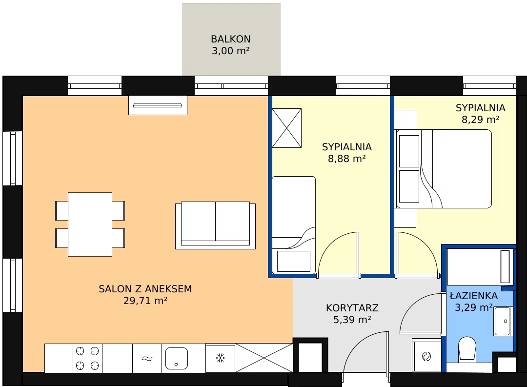 Zalety mieszkania 55.81 m², A.M036
