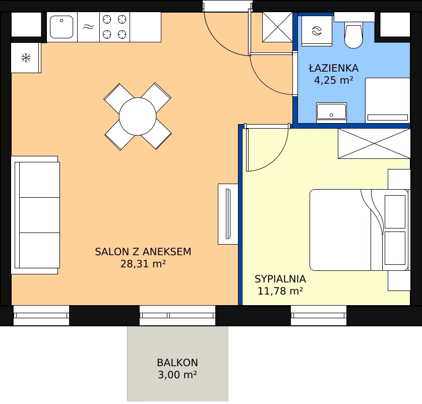 Zalety mieszkania 44.42 m², A.M039